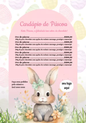 Cardápio de Páscoa com Coelho Fofo para Editar Online