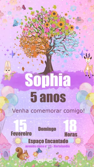 Convite Aniversário Jardim Encantado com Árvore para Editar