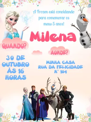 Convite de Aniversário Frozen com Personagens para Editar Online