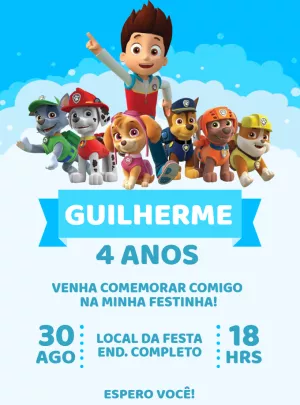 Convite de Aniversário Patrulha Canina para Editar Online