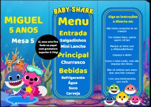 Menu de Aniversário Baby Shark para Editar Online e Imprimir