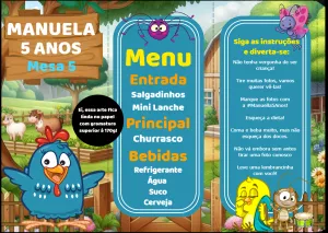 Menu de Mesa Galinha Pintadinha Editável para Festa Infantil