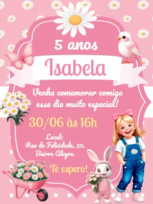 Convite Aniversário Jardim das Margaridas para Editar Online