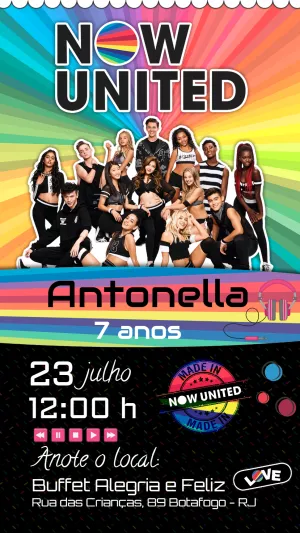 Convite Aniversário Now United com Foto para Editar Online