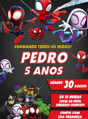 Convite Aniversário Spidey e seus Amigos para Editar Online