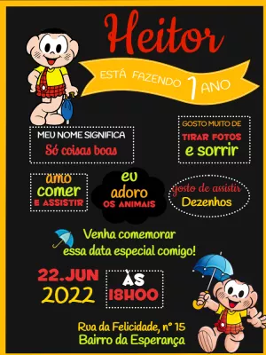 Invitation d'anniversaire Turma da Mônica – Statique – Pedro Henrique