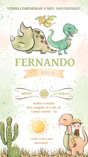 Convite de Aniversário Dinossauro Cute para Editar Online
