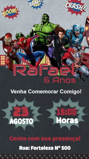 Convite de Aniversário Vingadores com Heróis para Editar Online
