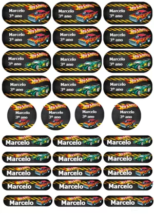 Etiqueta Escolar Hot Wheels com Carros para Editar Online