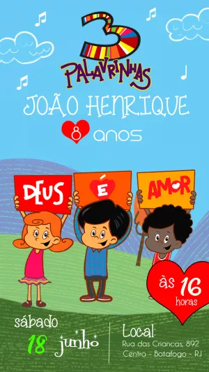 Convite Aniversário 3 Palavrinhas com Personagens para Editar