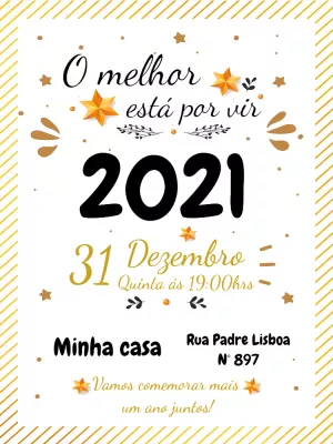 Convite de Ano Novo Dourado com Estrelas para Editar Online