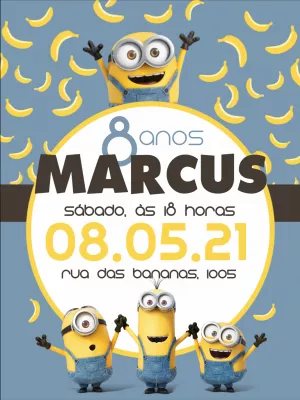 Convite de Aniversário Minions com Personagens para Editar