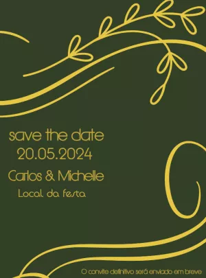 Convite Save the Date Casamento Verde e Dourado para Editar