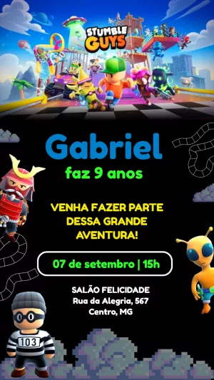 Convite de Aniversário Stumble Guys Editável Online
