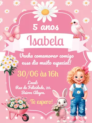 Convite Aniversário Jardim das Margaridas para Editar Online