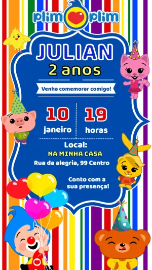 Convite de Aniversário Plim Plim para Editar Online