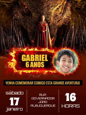Convite Aniversário House of the Dragon com Foto para Editar