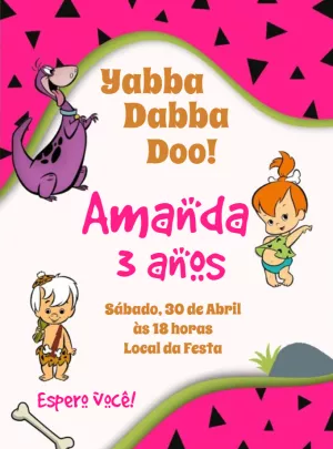 Convite Aniversário Flintstones com Pedrita para Editar Online