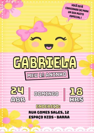 Convite de Aniversário Raio de Sol Menina para Editar Online