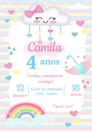 Convite de Aniversário Chuva de Amor para Editar Online