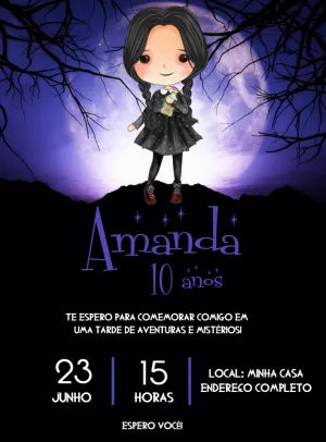 Convite Aniversário Wandinha Addams para Editar Online
