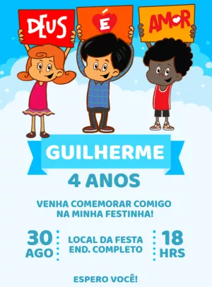 Convite Aniversário 3 Palavrinhas Deus é Amor para Editar