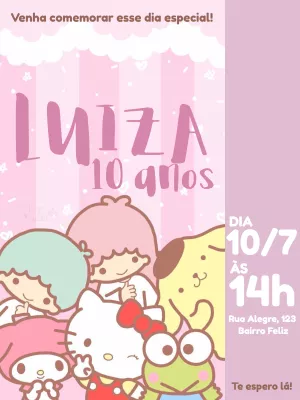 Convite de Aniversário Hello Kitty e Amigos para Editar Online