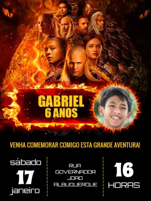 Convite Aniversário House of the Dragon com Foto para Editar