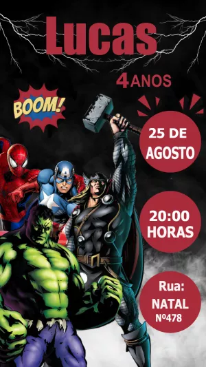 Convite de Aniversário Vingadores com Super-Heróis para Editar