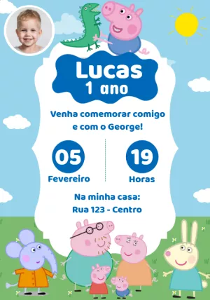 Convite Aniversário George Pig com Foto para Editar Online