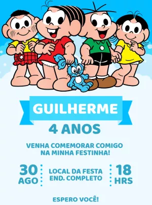 Invitation d'anniversaire Turma da Mônica – Statique – Renata Designer