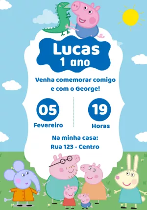 Convite Aniversário George Pig e Peppa para Editar Online