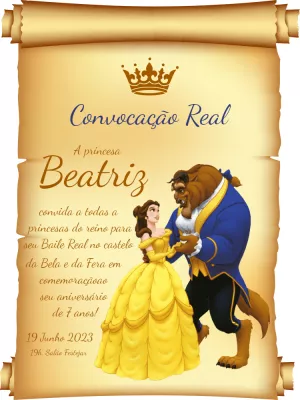 Convite de Aniversário Bela e a Fera para Editar Online
