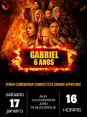 Convite de Aniversário House of Dragon Editável Online