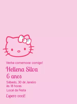 Convite Aniversário Hello Kitty para Editar Online