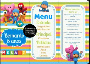 Menu de Festa Pocoyo Editável Online para Aniversário