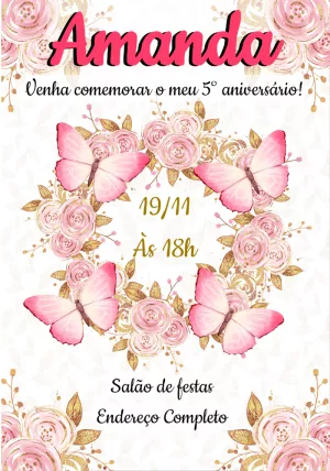 Convite Aniversário Jardim de Borboletas para Editar Online