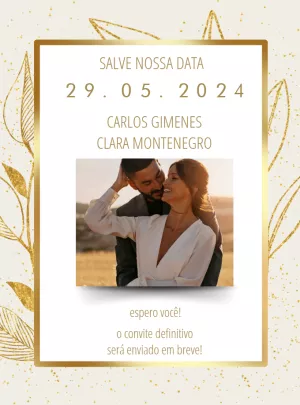Convite Save the Date Dourado com Foto para Editar Online