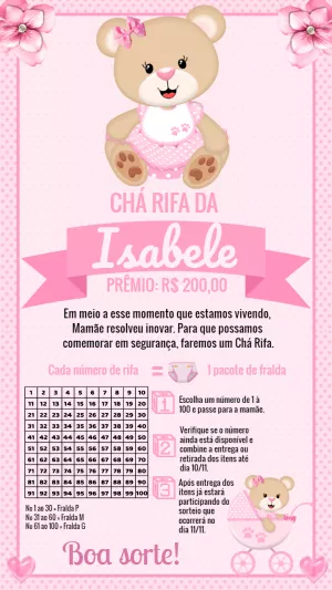 Convite Chá Rifa Ursinha Princesa para Editar Online