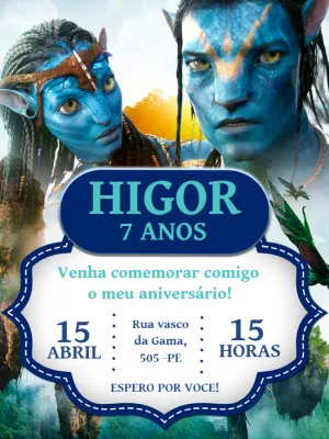 Convite Aniversário Avatar com Personagens para Editar Online