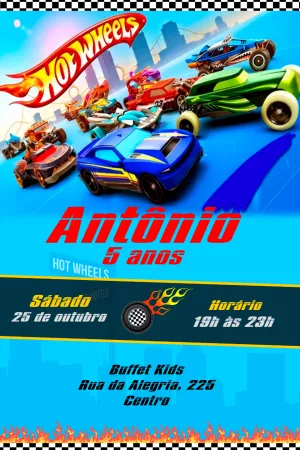Convite de Aniversário HotWheels com Carros para Editar Online