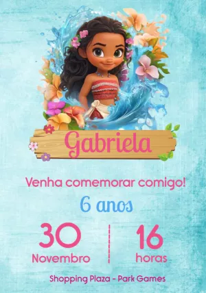 Convite de Aniversário Moana Baby para Editar Online
