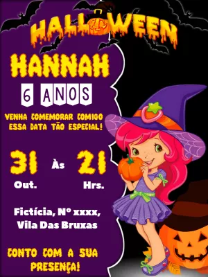 Convite Aniversário Halloween Moranguinho para Editar Online