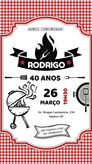 Convite de Aniversário Churrasco Rústico para Editar Online