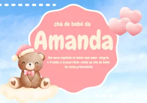 Painel TV Chá de Bebê Ursinha Rosa Editável Online