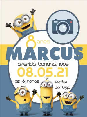 Convite Aniversário Minions com Foto para Editar Online