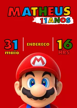 Convite de Aniversário Super Mario Bros para Editar Online