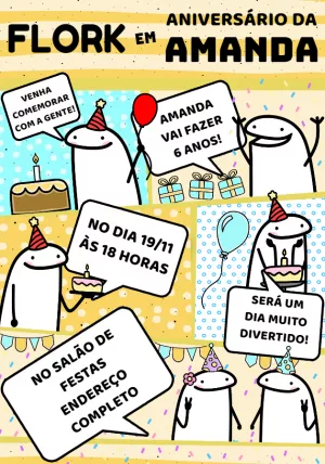 Convite de Aniversário Flork Meme Divertido para Editar
