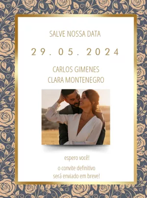 Convite Save the Date Casamento Floral com Foto para Editar Online