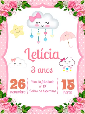 Convite de Aniversário Chuva de Amor para Editar Online